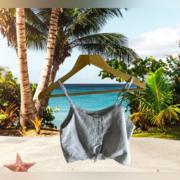 Zara Striped Denim Crop Top Blue & White Sleeveless Square Neck Size 13-14 Cm 16 - Picture 4 of 15